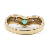 *RESERVADO* Anel "V" vintage em ouro amarelo 14k com esmeralda e diamantes (0,15ctw)