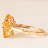 Anello a fiore vintage in oro giallo 9K con quarzi citrini(1.30ctw ca.)