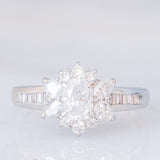 Anello a fiore vintage in platino con diamanti (1.26ctw), anni ‘80
