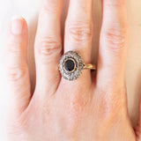 Gänseblümchen-Ring im Vintage-Antik-Stil aus 18 Karat Gelbgold und Silber mit Saphir (ca. 1.40 ct) und Diamanten im Rosettenschliff