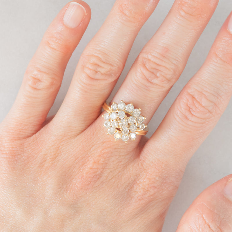 Anello vintage in oro giallo 14K con diamanti di taglio brillante (1.90ctw ca.), anni ‘70