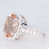 Anello a margherita vintage in platino con morganite (5.20ct) e diamanti (0.85ctw), anni ‘2000