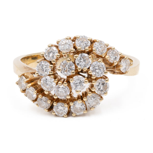 Anello vintage tourbillon in oro giallo 14k con diamanti (1ctw), anni '70