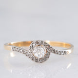 Anillo tourbillon vintage de oro amarillo de 18 quilates y plata con diamantes (centro de aprox. 0.15 ct), década de 50