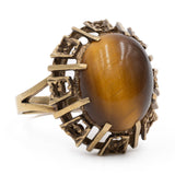 Anello vintage da cocktail in oro giallo 8k con occhio di tigre