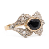 Anello vintage in oro giallo 18k e argento con zaffiro e diamanti di taglio rosa