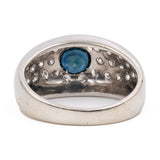Anello vintage in oro bianco 14k con zaffiro ( 0,55ct) e diamanti (0,42ctw), anni '80