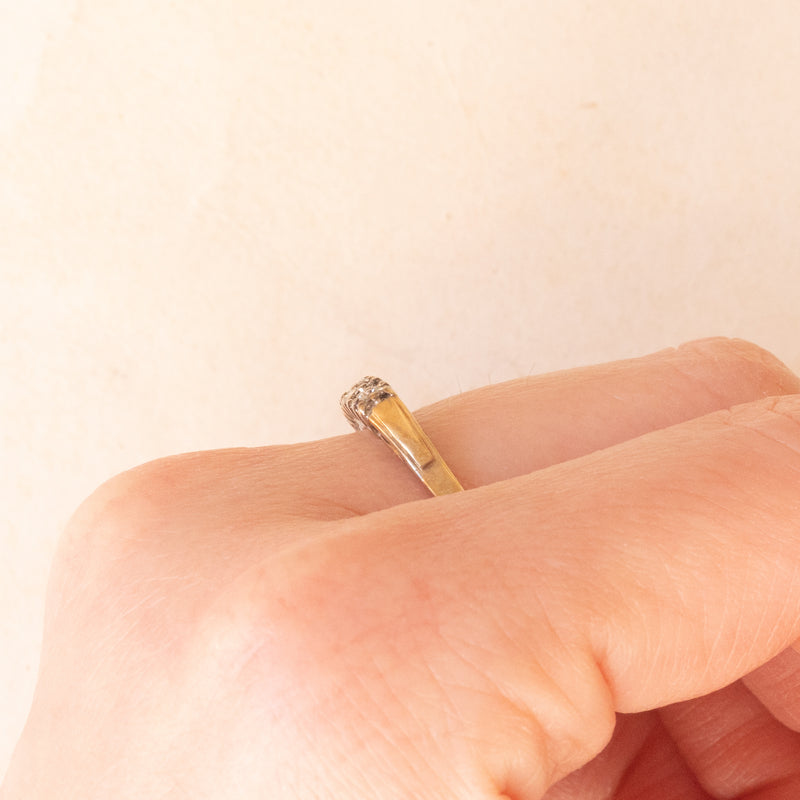 Doppia veretta in oro giallo e bianco 9K con diamanti (0.14ctw ca.), anni ‘60/‘70
