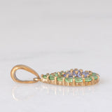 Coppia di ciondoli vintage in oro giallo 9K con tanzaniti e diamante e in oro giallo 8K con tanzaniti e peridoti
