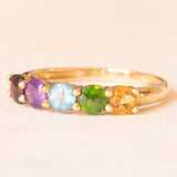 Vintage-Ring aus 9 Karat Gelbgold mit Granat, Amethyst, blauem Topas, grünem Diopsid und Citrinquarz, Jahr 2006