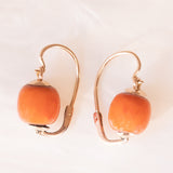 Vintage 2K Yellow Gold 1 in 18 Orange Coral Earrings, 50s