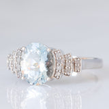 Anello vintage in oro bianco 10K con acquamarina (2.20ct ca.) e diamanti (0.13ctw ca.), anni ‘90