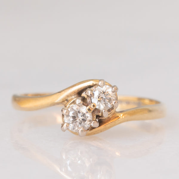 Toi et Moi vintage in oro giallo 9K con diamanti di taglio brillante (0.28ctw ca.), anni ‘80