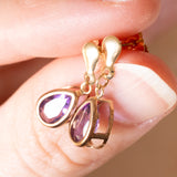 Vintage-Tropfenohrringe aus 9-karätigem Gelbgold mit Amethyst (ca. 0.80 ctw), 70er Jahre