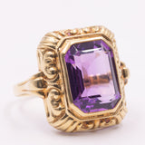 Anello da cocktail vintage in oro giallo 14K con ametista (4.60ct ca.), anni ‘70