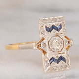 *RISERVATO* Anello Art Déco in oro giallo e bianco 18K con diamanti e zaffiri, anni ‘30