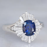 Ballerina in blu - Anello ballerina vintage in platino con zaffiro e diamanti