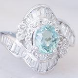 Anello ballerina moderno in platino con tormalina Paraiba (1.26ct) e diamanti (1.36ctw), anni ‘2000
