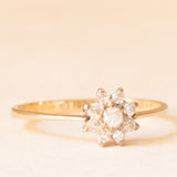 Anello a margherita vintage in oro giallo 9K con diamanti (0.12ctw ca.), anno 1984