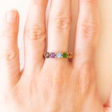 Vintage-Ring aus 9 Karat Gelbgold mit Granat, Amethyst, blauem Topas, grünem Diopsid und Citrinquarz, Jahr 2006
