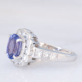 Anello a margherita in platino con tanzanite (1.70ct) e diamanti (1.28ctw), anni '90/anni '2000