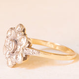 Antiker 18-Karat-Gelb- und Weißgold-Diamant-Blumenring im alten europäischen Schliff (ca. 0.88 ctw), 20er Jahre