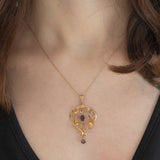 Pendente antico lavalier in oro giallo 9K con ametiste, anni ‘10/‘20
