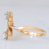 Anello Art Nouveau in oro giallo e bianco 14K con diamanti di taglio vecchia miniera (0.30ctw ca.) e di taglio rosetta, anni ‘20