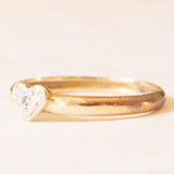 Bague vintage en or jaune 9K avec décoration en forme de cœur en or blanc 9K avec diamant, années 50