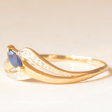 Anello vintage in oro giallo e bianco 18K con zaffiro, anni ‘60