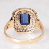 Anello a margherita vintage in oro giallo 18K con zaffiro e diamanti di taglio brillante (0.30ctw ca.), anni ‘70