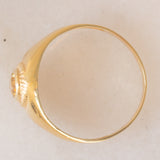 Chevalière vintage en or jaune 14 carats avec citrine et quartz, années 60