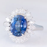 Anello ballerina in platino con zaffiro (3.02ct) e diamanti (1.20ctw), anni ‘80