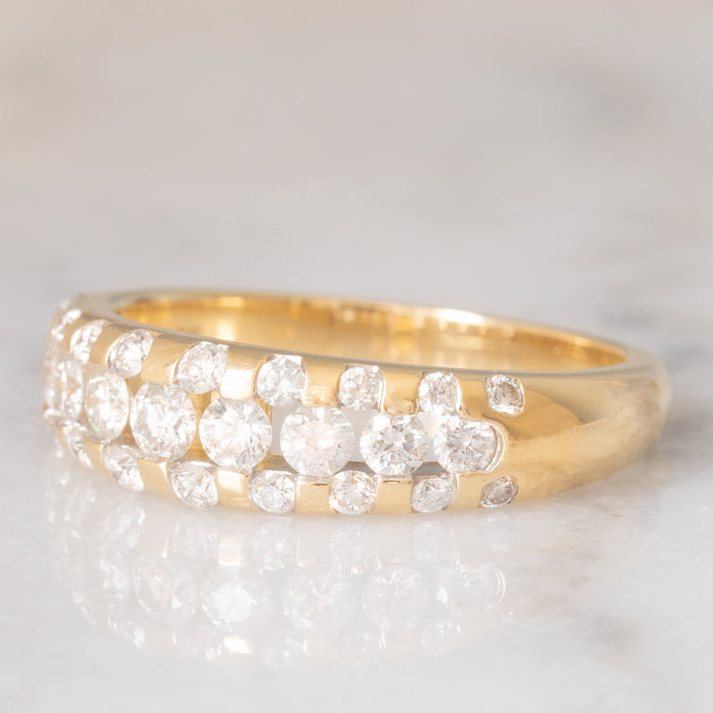 Anello a fascia vintage in oro giallo 14K con diamanti di taglio brillante (0.82ctw ca.), anni ‘80