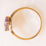 Toi et Moi vintage in oro giallo e bianco 9K con ametiste (0.80ctw ca.) e diamanti (0.06ctw ca.), anno 2000