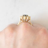 Anello a margherita vintage in oro giallo 14K con zaffiro (1.30ct ca.) e diamanti di taglio brillante (0.47ctw ca.), anni ‘60/‘70