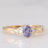 Trilogy vintage in oro giallo 9K con tanzanite (0.35ct ca.) e diamanti di taglio brillante (0.05ctw ca.), anni ‘90