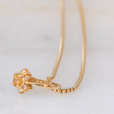 Collana vintage con ciondolo ad anello a margherita in oro giallo 18K con quarzo citrino e diamanti, anni ‘80