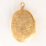 Pendentif photo antique de forme ovale avec feuille d'or jaune 9 carats sur métal, début des années 900