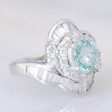 Anello ballerina moderno in platino con tormalina Paraiba (1.26ct) e diamanti (1.36ctw), anni ‘2000