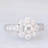 Anello a fiore vintage in platino con diamanti (1ctw), anni '80