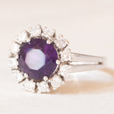 Vintage-Gänseblümchenring aus 14-karätigem Weißgold mit Amethyst (ca. 1.90 ct) und Diamanten im Brillantschliff (ca. 0.48 ctw), 70er Jahre