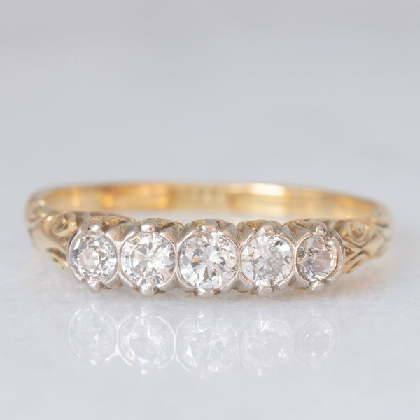 Veretta antica in oro giallo e bianco 14K con diamanti di taglio brillante (0.50ctw ca.), anni ‘30