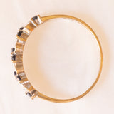 Anello vintage in oro giallo e bianco 9K con zaffiri (0.32ctw ca.) e diamanti, anno 1989