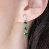 Vintage platinum drop earrings with pear-cut diamonds (0.58ctw) and heart-cut tsavorites (1.36ctw), 90s