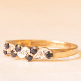 Anello vintage in oro giallo e bianco 9K con zaffiri (0.32ctw ca.) e diamanti, anno 1989