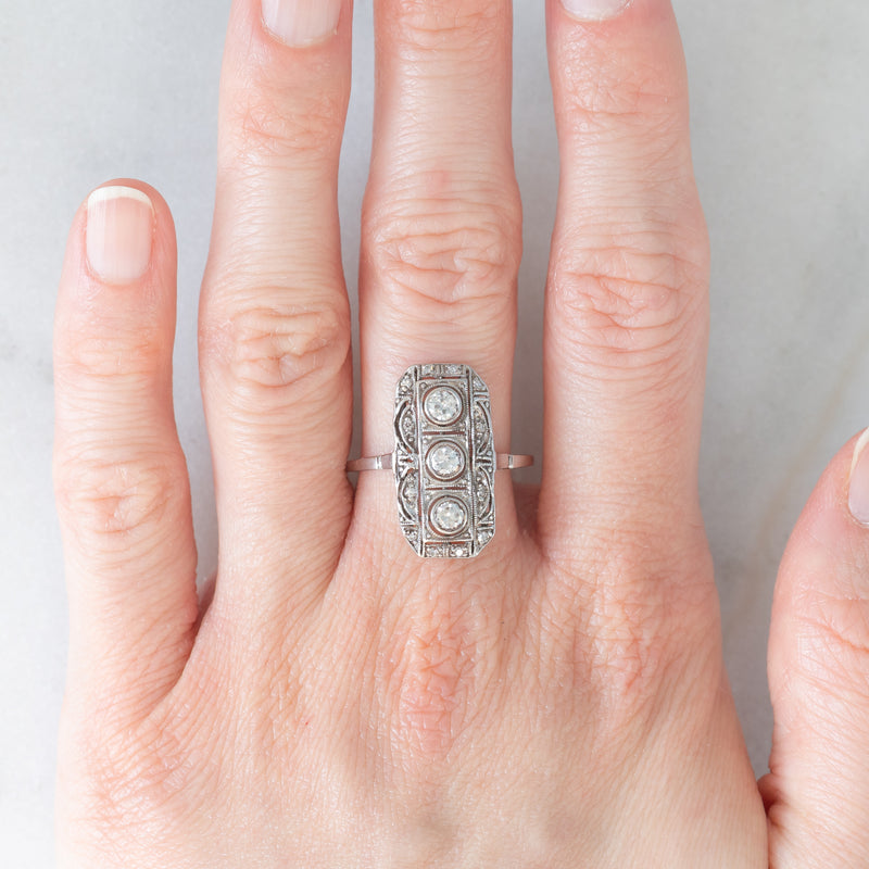 Anello Art Déco in oro bianco 14K e platino con diamanti (0.50ctw ca.), anni ‘30