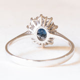 14K white gold daisy ring with sapphire (approx. 0.50ct) and brilliant cut diamonds (approx. 0.30ctw), 70s