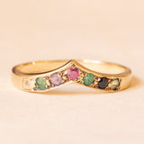 Vintage-Ring „Dearest“ aus 9 Karat Gelbgold mit Diamant, Smaragd, Amethyst, Rubin, Smaragd, Saphir und Turmalin, Jahr 1992