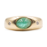 Anello vintage in oro giallo 14k con smeraldo cabochon (1ct) e diamanti